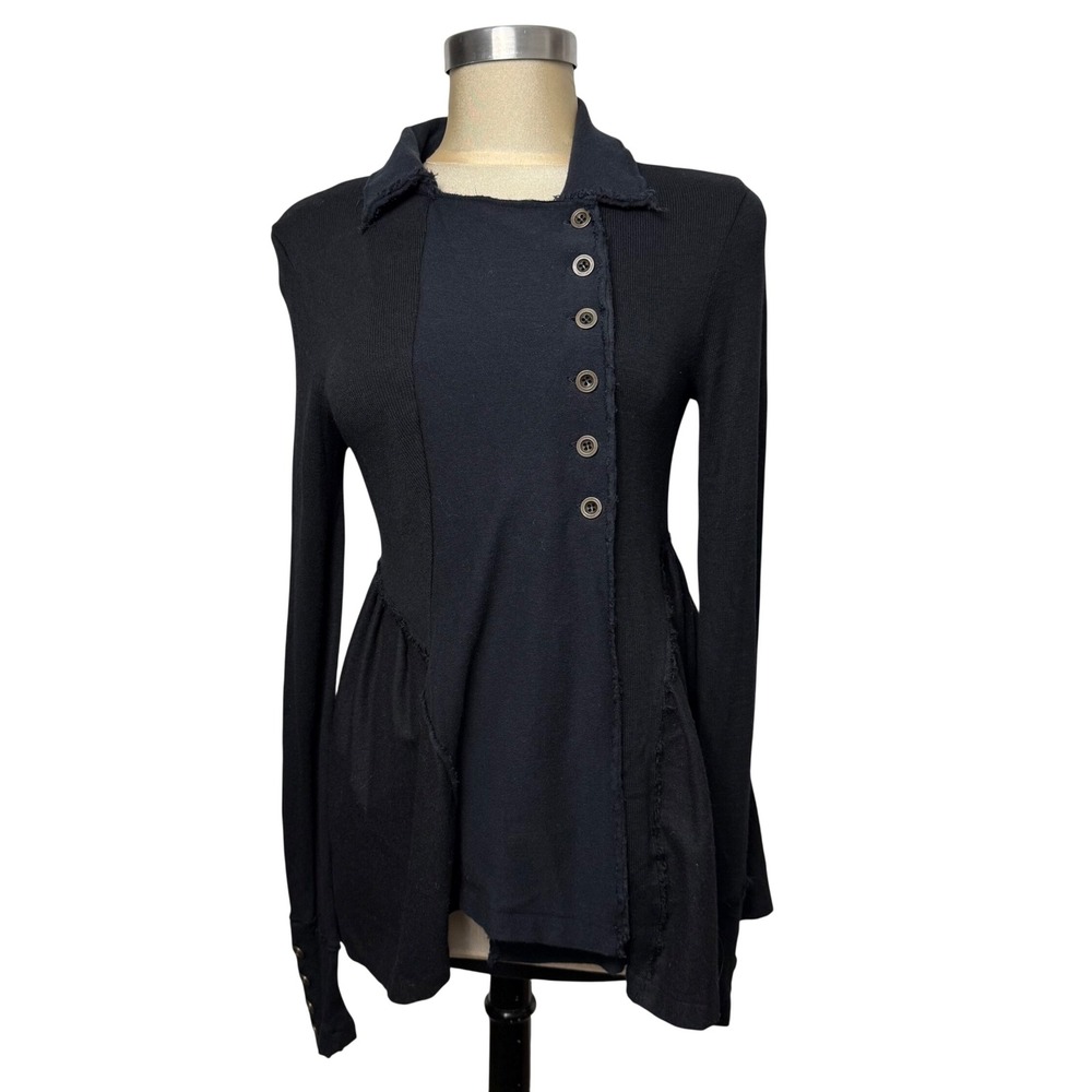 Free People Black Asymmetrical Button Peplum Cardigan Sweater S Boho Edge
